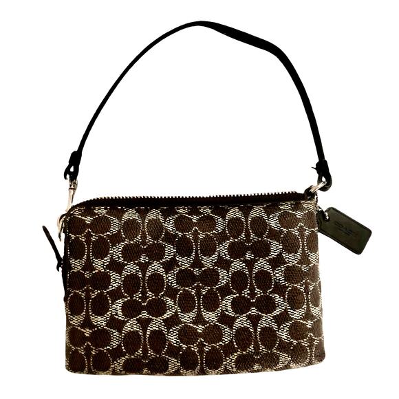 Coach Signature Monogram Double Zipper Wristlet Brown - Picture 2 of 5